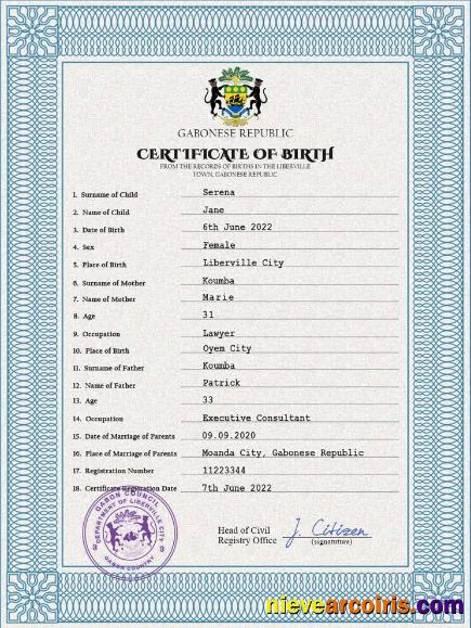 Gabon birth certificate